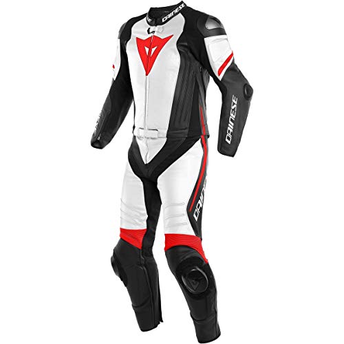 Dainese 1513461_23A_50 Mono de piel, Negro Matt/Blanco/Fluo Rojo, 50