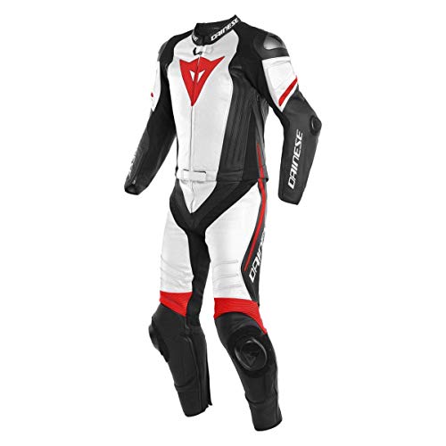 Dainese 1513461_23A_52 Mono de piel, Negro Matt/Blanco/Fluo Rojo, 52