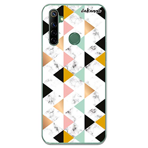 dakanna Funda para [ Realme 6i ] de Silicona Flexible, Dibujo Diseño [ Estampado de mármol Blanco y Negro con Figuras géometricas ], Color [Borde Transparente] Carcasa Case Cover de Gel TPU