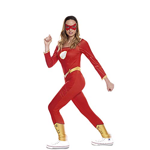 Disfraz Superheroína Fugaz Girl Mujer Mono Rojo Antifaz【Tallas Adulto S a L】[Talla L] | Disfraces Mujer Superhéroes Carnaval Halloween Regalos Chicas Cosplay Cómics