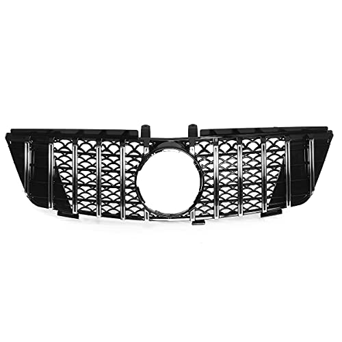 EBXH Parrilla Frontal de Parachoques, Rejilla para Mercedes para Benz ML Clase W164 ML320 ML350 ML550 para GTR Style GT Grille Grill Car 2005-2008,Chrome Silver