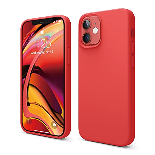 elago Silicona Líquida Funda Compatible con iPhone 12 Mini Case (5.4"), Silicona Premium, Protección Funda Protectora 3 Tapas Estructura (Rojo)