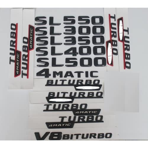 Emblema de letras 3D negro mate para Mercedes Benz SL280 SL300 SL350 SL500 SL600 V8 Biturbo AMG 4MATIC (1 par V8 Biturbo, negro mate)