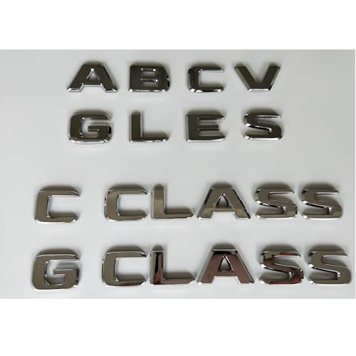 Emblema de letras cromadas para Mercedes Benz AMG ONE B C E G M S GLA GLB GLC GLE GLS CLA CLS CL SL SLC ML V GL SLK CLK Clase GLK (V8 Biturbo, Shiny Plata)