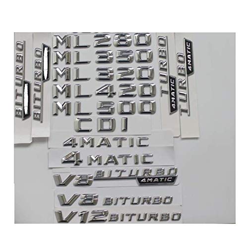 Emblemas de maletero cromados para Mercedes Benz ML55 ML63 AMG ML250 ML280 ML300 ML320 ML350 ML400 ML500 ML550 4MATIC CDI W166 W164 (ML400, cromo?Shiny Silver)