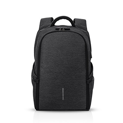 FANDARE Moda Mochila 15.6 Pulgadas Laptop con USB Fixed Band Hombre Business Mochila Impermeable Bolsa para la Escuela Outdoor Viajes Camping Rucksack Poliéster Negro