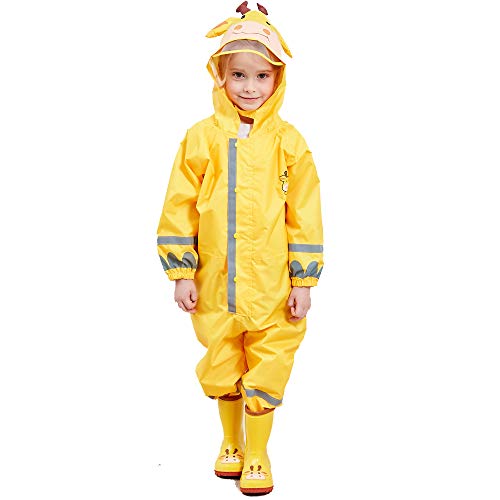 FILOWA Chubasqueros Impermeable Chaquetas Lluvia Niña Amarillo Traje de Lluvia Encapuchado Mono Grande Frozen Poncho Escuela Reflectante Jirafa Animal Dibujos 3-5 años