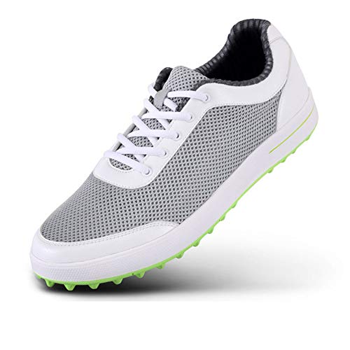 FJJLOVE Zapatos De Golf De Los Hombres, Transpirable Spikeless Campo De La Zapatilla De Deporte del Acoplamiento Ligero Recorrer Ocasional De Los Zapatos,Gris,39