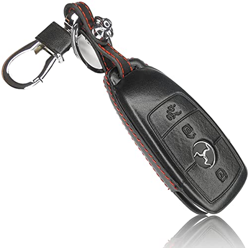 FoilsAndMore Funda Compatible con Mercedes Benz Autoschlüssel SmartKey (sólo Keyless-Go) - Piel Cubierta Protectora Cover Caso Clave in Negro Rojo 4D