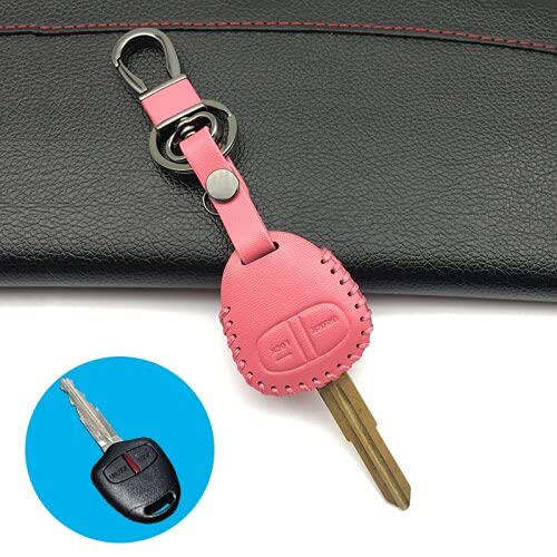 Funda de Cuero 100% para Llave de Coche para Mitsubishi Outlander ASX Colt Lancer Grandis Pajero, Accesorios de Carcasa de Llave de Coche Deportivo Rosa