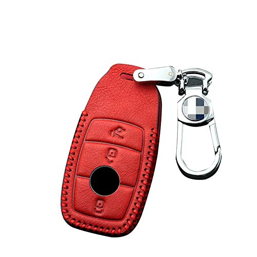 Funda de piel de vacuno para mando a distancia de coche compatible con Mercedes Benz A, B, C, R, S, V, clase CLA CLS, GLC, GLE, GLS, SLC, GLK, GL, SLK GL SLK (tipo E, rojo)