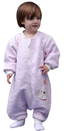 Happy Cherry - Niños Saco de Dormir Bebés Mameluco con Piernas Separable Invierno Infantil Pijama con Cremallera Mono Mangas Largas Desmontable Unisex Ropa de Dormir Algodón - 2-3 Años - Rosado