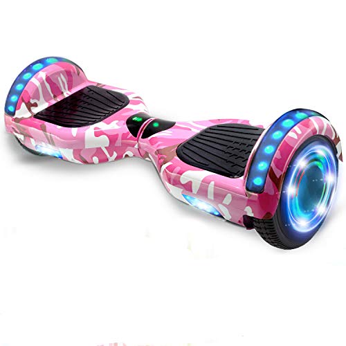 HappyBoard Hoverboard 6.5'' Patinete Eléctrico Bluetooth Monopatín Scooter autobalanceado, Ruedas de Skate con luz LED, Motor Bluetooth de 700W para niños y Adultos (Rosa Camuflaje)