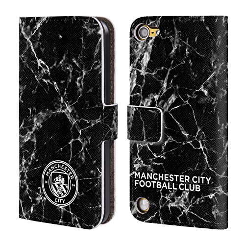 Head Case Designs Licenciado Oficialmente Manchester City Man City FC Negro Blanco Mono Insignia de mármol Carcasa de Cuero Tipo Libro Compatible con Apple iPod Touch 5G 5th Gen