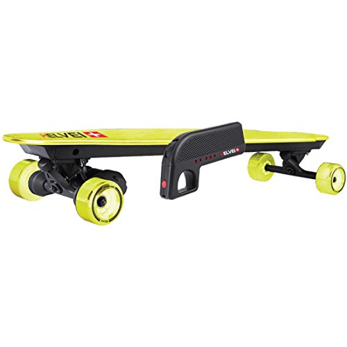 Helvei Monopatín Longboard con Motor y Batería Recargable, Dos Motores de 1800 W y Mando a Distancia - Negro/Amarillo