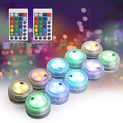 Herefun Mini LED Luz Sumergible, 10 Piezas Luces de Piscina LED Sumergible Control Remoto Bajo el Agua Lámpara Subacuática Para Estanque Vaso Jarrón Estanque Piscina Boda Navidad Fiesta Decoración