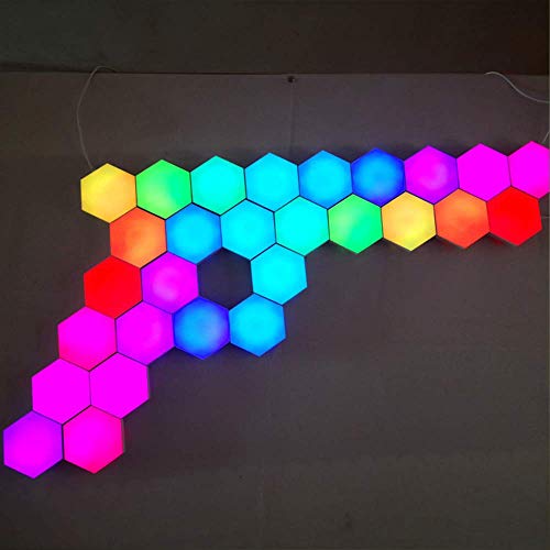 Hexagon Lámpara Quantum, Luz de multicolor LED, luces de empalme Luces Hexágono Luces LED RGB Colores con Control Remoto y Luces De Pared De Honeycomb USB DIY Lámpara Táctil Modular DIY Luz Nocturna Q