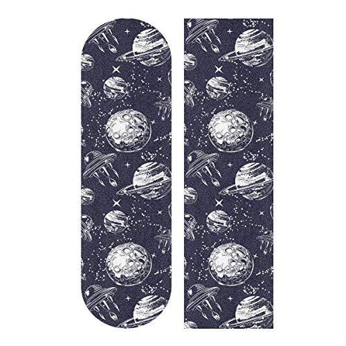 Hoja de cinta de agarre para monopatín, 33 x 9 pulgadas, papel de lija Cosmic Planets Spaceships para Rollerboard, Longboard, cinta de agarre libre de burbujas para monopatín