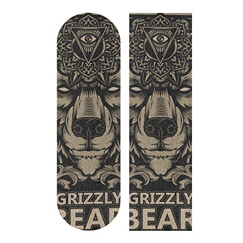 Hoja de cinta de agarre para monopatín, 83 x 22,8 cm, papel de lija de flores de oso grizzly para monopatín, longboard, cinta de agarre sin burbujas para patineta