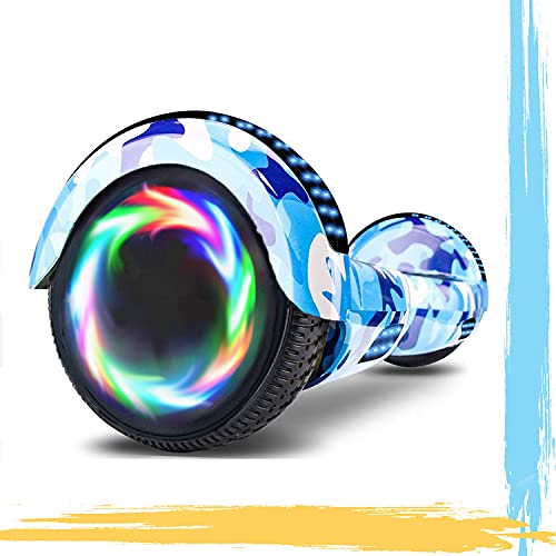 HST 6.5'' Hoverboard Patinetes de Acrobacias Patinete Eléctrico Bluetooth Monopatín Scooter Autobalanceado, Ruedas de Skate con luz LED, Motor Bluetooth de 700W… (Camuflaje Azul)