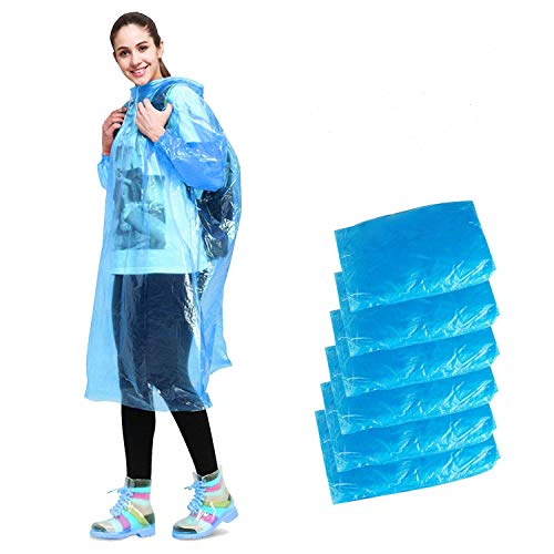 Impermeable desechable de emergencia, con capucha, para camping, senderismo, viajes, picnic, bivouac, senderismo, mochila, 6 unidades, color azul