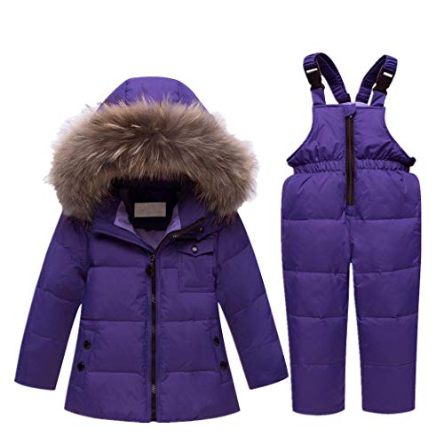 Infantil Bib Pant Niños Traje de Esquiar - Niño 2 Piezas de Manga Larga Abajo Chaqueta Abrigos Invierno Cálido Mono Sudadera (100cm Púrpura)