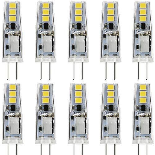 JAUHOFOGEI 10piezas 1W Bombilla lámpara Mini LED G4, 12V AC DC, Equivalente a 10W Halógena, 130lm Blanco frío 6000K, Ra80, Non-Regulable, Lámpara de techo de muebles de foco empotrable