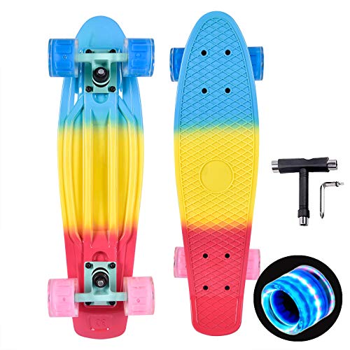 Kaigelu888 Skateboard 22"x6" Mini Retro Cruiser Skateboard,PU Flash Cojinete ABEC-7 Monopatín Skateboards para Adultos y niños