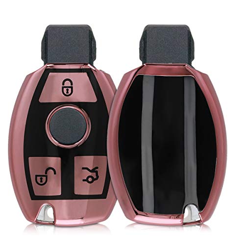 kwmobile Funda para Mando Compatible con Mercedes Benz Llave de Coche de 3 Botones - Funda TPU Llave con Botones de Llave de Auto - Rosa Oro Brillante