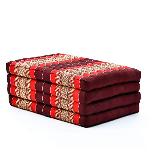 Leewadee futón Plegable Standard – Colchoneta para Doblar de kapok orgánico Hecha a Mano, colchón de Invitados para el Suelo, 200 x 80 cm, Rojo