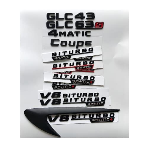 Letras negras GLC43 GLC63 GLC63s V8 BITURBO 4MATIC + Fender Trunk portón Embleme emblema para Mercedes Benz AMG x253 Coupe (Wind Knives 2 unidades, negro mate)