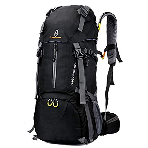 Litthing Mochila de Montaña para Hombre y Mujer 60 litros Gran Capacidad Deportiva Duradera Impermeable Multifuncional Antifricción para Excurción Acampada Aire Libre Unisexo(Negro)