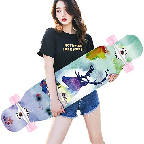 Longboard Skateboards Pro, with High Speed ​​Abec-11 Ball Bearings, Beginners 42 Inches 8 Layer Complete Maple Skateboard, for Girls Boys Teenagers Adults-C_42 Pulgadas