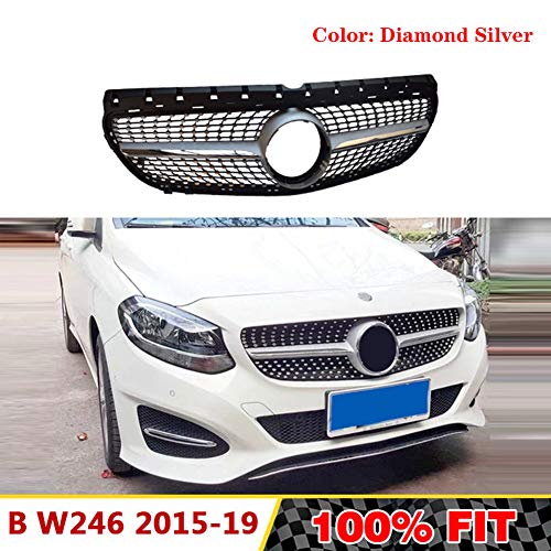 LSYBB Parrilla de Diamante Parachoques Delantero Racing Grill para Mercedes Benz Clase B W246 B180 B200 B250 B220 2015-2018,Silver