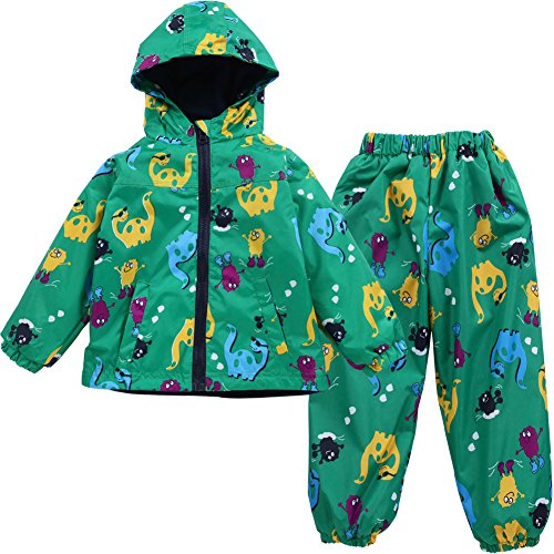 LZH Impermeable Chubasquero para Niño o Niñas, Dinosaurio Capa de Lluvia de Dibujos Animados con Capucha Chaqueta Pantalones Traje