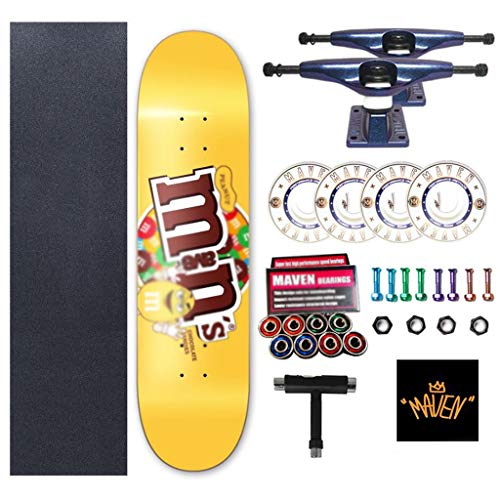 M-YN Skateboard Completa, Monopatín 7 Capas Cubiertas 31"x8 Pro completos Longboards Patín de Arce de Madera for Adolescentes Adultos Principiantes Chicos, Chicas, niños (Color : Yellow)