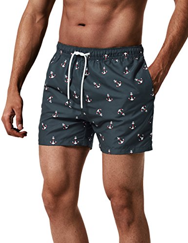 MaaMgic Ropa de Baño para Hombres Bañador para Vacaciones Short de Playa Natación Secado Rápido Piscina Ancla,Negro Ancla,XXL