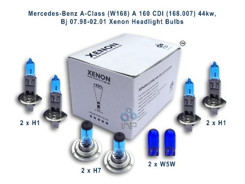 Mercedes-Benz A-Class (W168) A 160 CDI (168.007) 44kw, Bj 07.98-02.01 Xenon Headlight Bulbs H1, H1, H7, W5W