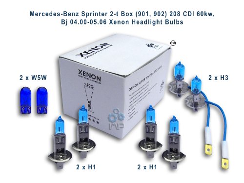 Mercedes-Benz Sprinter 2-t Box (901, 902) 208 CDI 60kw, Bj 04.00-05.06 Xenon Headlight Bulbs H3, H1, H1, W5W