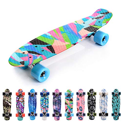 meteor Monopatín Retro plástico Skateboard Completo Patineta para Niños Jóvenes Adultos Mejor Calidad Robusto Ligero Ruedas - Buen Regalo (Colors)