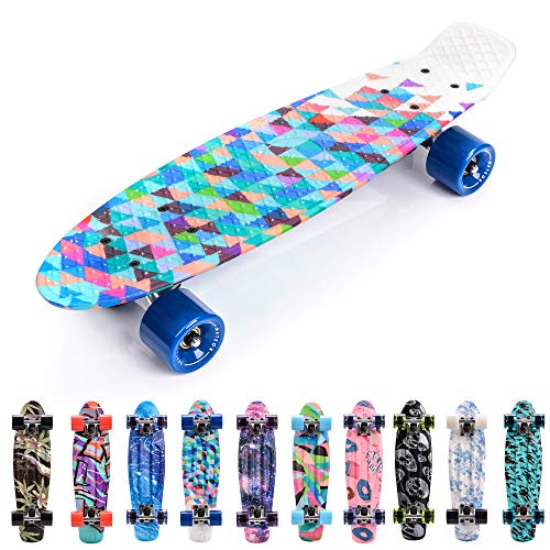 meteor Monopatín Retro plástico Skateboard Completo Patineta para Niños Jóvenes Adultos Mejor Calidad Robusto Ligero Ruedas - Buen Regalo (Geometric)