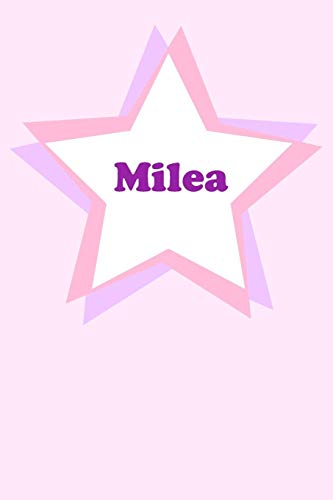 Milea: Personalized Name Journal. Wide Ruled (Lined) Writing Diary, Composition Book. Cute Pink Star Cover for Girls, Kids and Teens