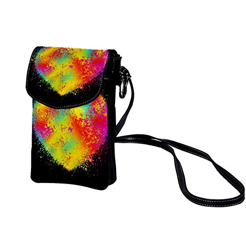 Mini Bolso de Teléfono Móvil Amor de inyección de tinta en color Bandolera Mujer Niña Pequeño Bolsa de Hombro Con múltiples ranuras para tarjetas 19x12x2cm