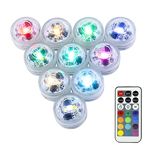 Mini RGB LED Luz Sumergible,LUXJET® Color Cambio Lámpara Impermeable Subacuática Acento Luz con Control Remoto IR Para Estanque,Acuario,Vaso,Tazones, Piscina, Acuario(10er Pack)