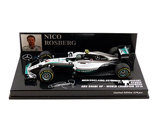 Minichamps – 410160706 – Coche en Miniatura – Mercedes-Benz F1 W07 Hybrid – World Champion 2016 – Escala 1:43, Plateado/Verde