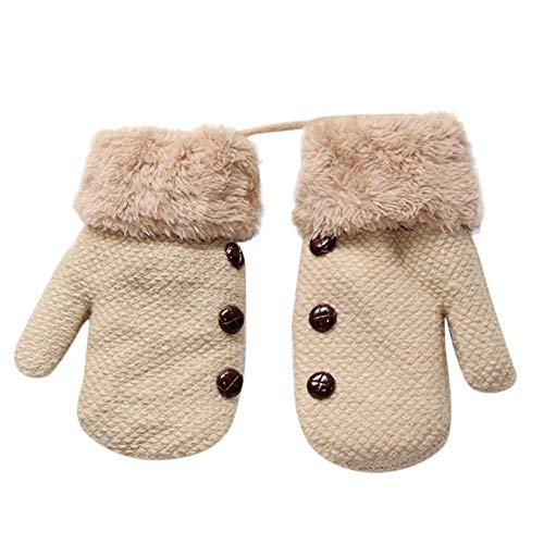 Mitlfuny Invierno Calientes Grueso Terciopelo Unisex Chicos Botón Guantes de Punto con Una Cuerda para Niños Lindo Mittens Cosiendo Algodón Puños de Peluche Manoplas Bebé Niños Niñas 0-3 Años