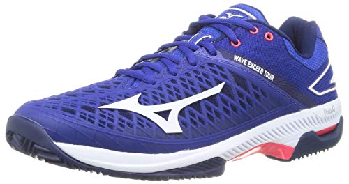 Mizuno Wave Exceed Tour 4 CC, Zapatos de Tenis Unisex Adulto, Azul Reflejo/Blanco/Diva Rosa, 38.5 EU