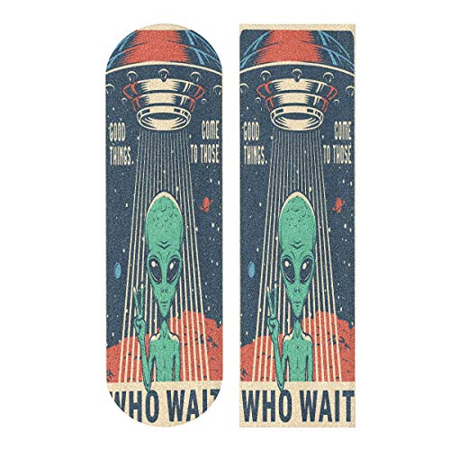 MNSRUU Vintage Space Peace Sign Flying Ufo Cosmic Skateboard Grip Tape, Longboards Griptape antideslizante Scooter Griptape Sand Paper Sheet Sticker 9" x 83"