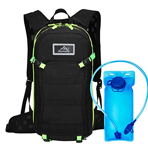 Mochila de hidratación de 15L, vejiga de Agua sin BPA de 2L, Mochila de Ciclismo Mochila de Montar Mochila de Bicicleta Transpirable Ligero para Viajar Montañismo(Verde)