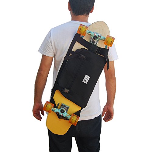 Mochila para Llevar el Longboard, Skateboard Completo o e-Board, Idea de Regalo de MONARK Supply. Color Negro.